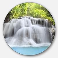 Designart White Huai Mae Kamin Waterfall-Large Disc Metal Wall Art MT7119-C38-Disc, 38x38-Disc of 38 inch