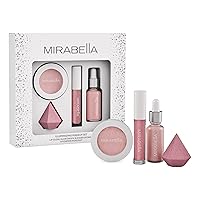 Mirabella 4-Piece Makeup Set for Women & Girls, Illuminizing Holiday Gift Set - Make-Up Set Includes Lip Gloss, Glow Drops, Powder Highlight & Blender Sponge - Talc-Free & Paraben Free Cosmetic Set