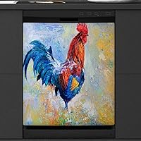 Oil Painting Rooster Dishwasher Magnet Cover for The Front Dishwasher Door Cover Panel Decals Magnetic Refrigerator Cover for Kitchen Farmhouse Home Decor（23 X 26 in）