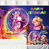 Princess Peach Photo Backdrop for Birthday Party 2023 Mario Movie Rainbow Road Background Girl Video Game Party Supplies 7x5 ft 436