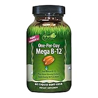 One-Per-Day Mega B-12 1,500mcg High Potency Methylcobalamin Vitamin - Fast Enhanced Absorption with MCT + Asian Ginseng - Natural Energy Boost - 60 Liquid Softgels