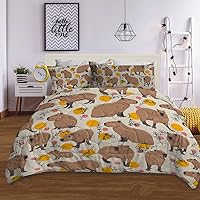 Twin Size Capybara Comforter Set for Girls Boys Teen, Soft Microfiber Yellow Circle Capybara Quilt Bedding, All Season Children Bedding 1 Comforter Cover with 2 Pillowcases