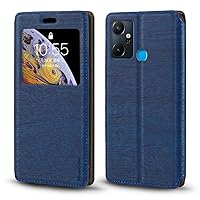 for Infinix Smart 6 Plus India Case, Wood Grain Leather Case with Card Holder and Window, Magnetic Flip Cover for Infinix Smart 6 Plus India (6.82”) Blue