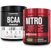 Jacked Factory Nitrosurge Shred Thermogenic Pre-Workout in Blueberry Lemonade & BCAA in Fruit Punch for Body Recomposition, Muscle Building and Recovery