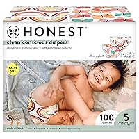 The Honest Company Clean Conscious Diapers | Plant-Based, Sustainable | Wingin' It + Catching Rainbows | Super Club Box, Size 5 (27+ lbs), 100 Count