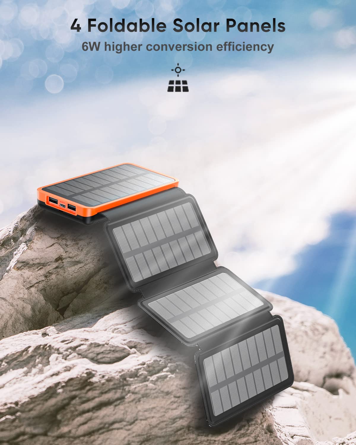 Solar Charger 25000mAh, Hiluckey Outdoor USB C Portable Power Bank with 4 Solar Panels, 3A Fast Charge External Battery Pack with 3 USB Outputs Compatible with Smartphones, Tablets, etc.