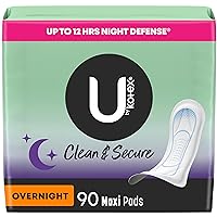 U by Kotex Clean & Secure Overnight Maxi Pads, 90 Count (3 Packs of 30) (Packaging May Vary)