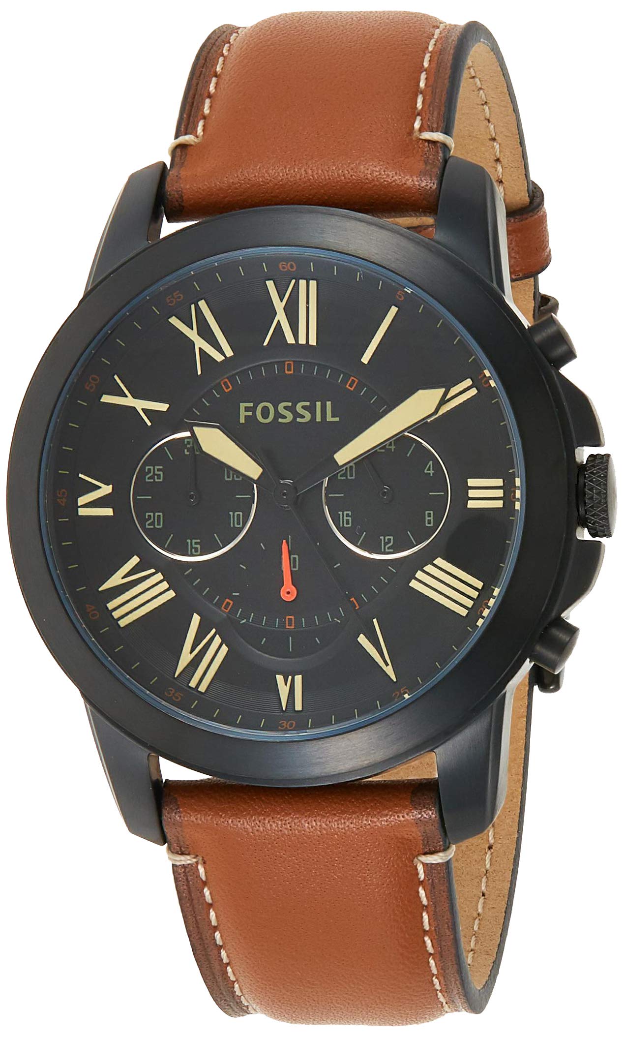 Fossil Men's Grant Quartz Leather Chronograph Watch, Color: Black, Brown (Model: FS5241)