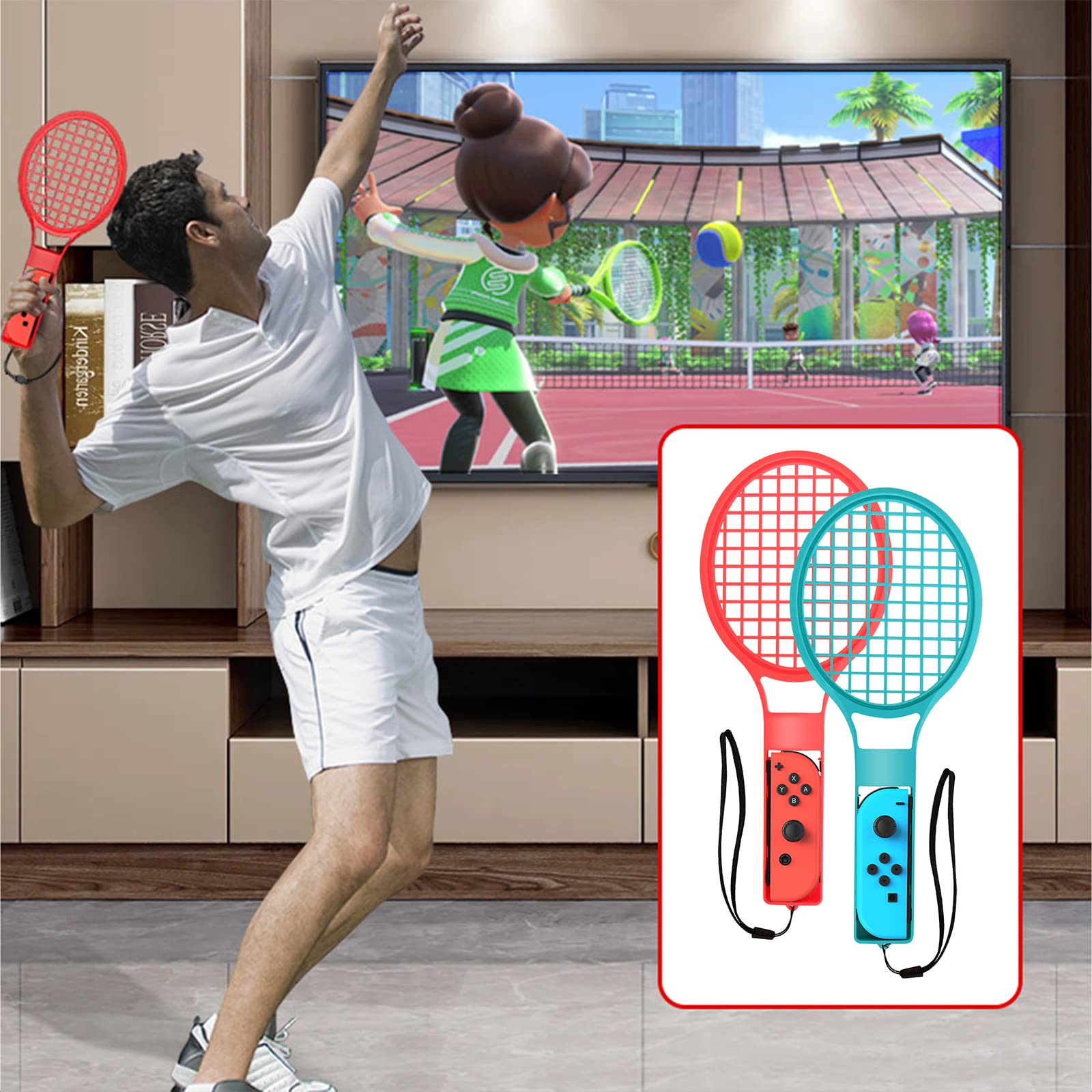 2023 Nintendo Switch Sports Accessories Bundle -10 in 1 Family Accessories Kit for Switch Sports Games:Tennis Rackets,Golf Clubs for Mario Golf Super Rush,Soccer Leg Straps,Sword Grips for Chambara Game,Wrist Bands