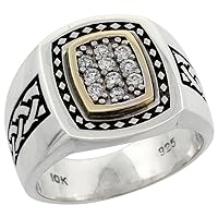 10k Gold & Sterling Silver 2-Tone Men's Celtic Diamond Ring with 0.25 ct. Brilliant Cut Diamonds, 5/8 inch wide