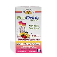 EcoDrink Multivitamin Energy Powder Drink Mix - Electrolytes Antioxidants Nutrients - Caffeine Free - Strawberry Lemonade Flavor Powder, 24 Packets