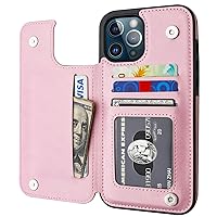 Compatible with iPhone 12 Pro Max Wallet Case with Card Holder,PU Leather Kickstand Card Slots Case, Double Magnetic Clasp and Durable Shockproof Cover 6.7 Inch (Pink)