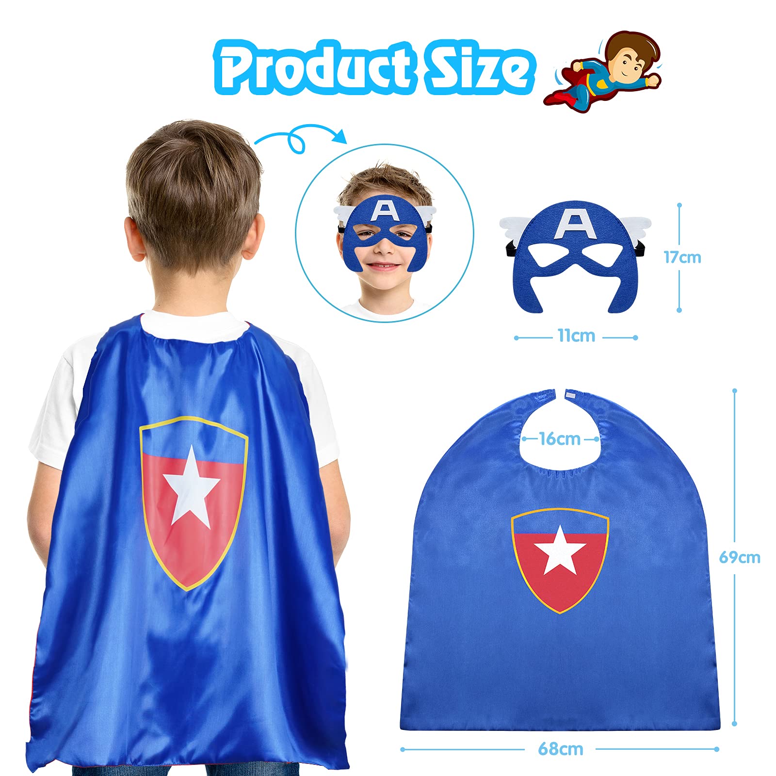 Roko Toys for 3-10 Year Old Boys, Superhero Capes for Kids 3-10 Year Old Boy Gifts Boys Cartoon Dress up Costumes Party Supplies Easter Gifts Kids Capes Superhero Capes