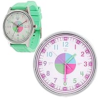 OWLCONIC Telling Time Teaching Clock - Bundled with Kids Watch. Learn to Tell Time Resources. Pastel Light Green