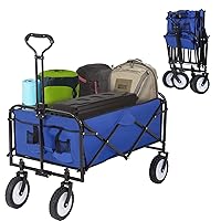 Collapsible Folding Wagon Garden Cart Beach Wagon Grocery Wagon All-Terrain Wheels Garden Grocery Wagon for Shopping Park Picnic, Beach Trip, Outdoor Activities, Camping (Blue)