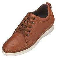 CALTO Men's Invisible Height Increasing Elevator Shoes - Leather Lace-up Casual Fashion Sneakers - 3 Inches Taller