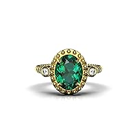 Natural Emerald And Diamond Oval Shape Engagement Ring For Women And Girls In 14k Solid Gold/Christmas Gift Ring