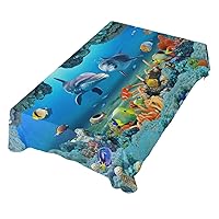 ALAZA Dolphin Fish Underwater Animal Table Cloth Square 54 x 54 Inch Tablecloth Anti Wrinkle Table Cover for Dining Kitchen Parties