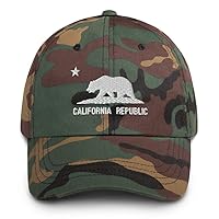 California Republic Hat (Embroidered Dad Cap) Monotone Bear & Star, Cali Flag