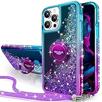 Silverback for iPhone 14 Pro Max Case, Moving Liquid Holographic Sparkle Glitter Case with Kickstand, Girls Women Bling Diamond Ring Protective Case for Apple iPhone 14 Pro Max 6.7''- Purple