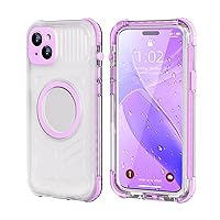 Waterproof Case for iPhone 15 Plus - 360 Full Body Shockproof Protection [IP68 Underwater][Built-in Screen][Compatible with MagSafe] Fully Sealed Translucent Matte Cover. (Purple)