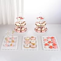 NWK 5 Piece Cake Stand Set with 2xLarge 3-Tier Cupcake Stands + 3X Appetizer Trays Perfect for Wedding Birthday Baby Shower Tea Party