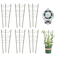 Plant Support Cages 6 Pack 18 inch Small Tomato Cages and Supports, Upgrade Garden Plant Stakes with Adjustable Ring for Garden Pots, Climbing Plants, with 98 Feet Twist Ties