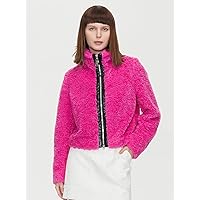 Women's Jackets Zip Up Teddy Jacket Lightweight Fashion (Color : Hot Pink, Size : XX-Large)