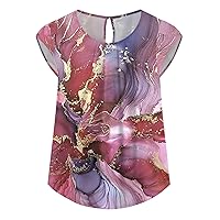 Womens Casual Tank Tops Peplum Tops for Women 2024 Summer Casual Fashion Print Bohemian Loose Fit with Short Sleeve Round Neck Shirts Red Large