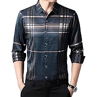 Men's Lapel Long Sleeve Plaid Non-Ironing Shirt Fashion Plaid Button Shirts Business Wrinkle-Free Plaid Shirts