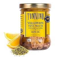 Tonnino Yellowfin Tuna with Lemon Pepper in Olive Oil 6.7oz 2-Pack Omega-3, High Protein, Gluten-Free, Ready-to-Eat Tuna Packets for Tuna Salad, Tuna Fish Alternative to Salmon, seafood