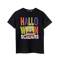 SpongeBob SquarePants Kids Black Short-Sleeved T-Shirt | Halloween Spooky Seas with Spongebob | Scream with Laughter