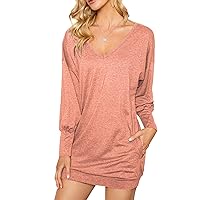 ZANZEA Women's V Neck Long Sleeve Casual Oversized Baggy Tops Loose Blouses Pullover Tunic Sweater Sweartshirt Dress