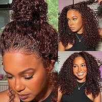 Beauty Forever Pre-Everything Glueless Frontal Wig 13x4 Reddish Brown Curly Pre Cut Lace Front Wigs Bye Bye Knots Put on and Go HD Lace Human Hair Wig Pre-Bleached Knots 150% Density 16 Inch