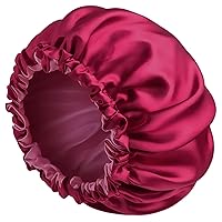 Satin Bonnet Silk Bonnet for Curly Hair Bonnet Braid Bonnet for Sleeping Bonnets for Women Large Double-Layer Adjustable Wine Red