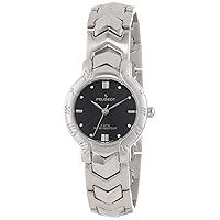 Peugeot Women's Silver Tone Everyday Wrist Watch - Water Resistant with Black Dial and Link Bracelet