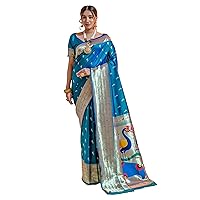 Indian Pure Paithani Silk Zari Weaving Saree Blouse women Traditional Sari 1668
