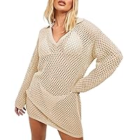 Crochet Swimsuit Cover Up for Women 2024 Sexy Hollow Out Bikini Bathing Suit Coverup Knit Beach Swimwear Dress