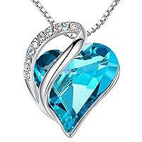 Leafael Mother’s Day Gifts for Wife, Necklaces for Women, Infinity Love Heart Pendant with Birthstone Crystals, Silver Plated 18 + 2 inch Chain, Birthday Jewelry for Girlfriend, Mom, & Her