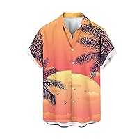 Men's Short Sleeve Button Down Casual Hawaiian Shirts Summer Sunset Beach Holiday Printed Regular Fit Top Tropical Shirts