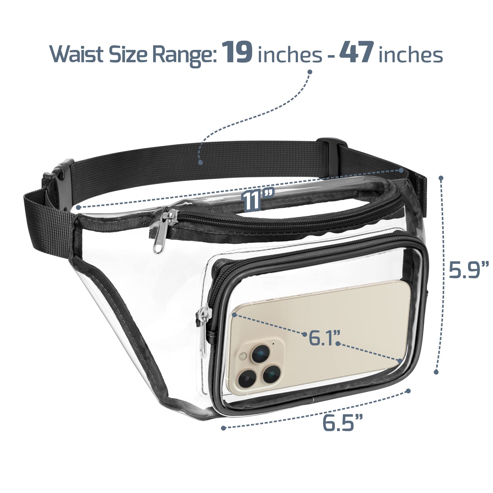 Clear Fanny Pack Stadium Approved - Veckle Fanny Packs for Women Men Water-resistant Cute Waist Bag Clear Purse Transparent Adjustable Belt Bag for Sports, Travel, Beach, Events, Concerts Bag, Black