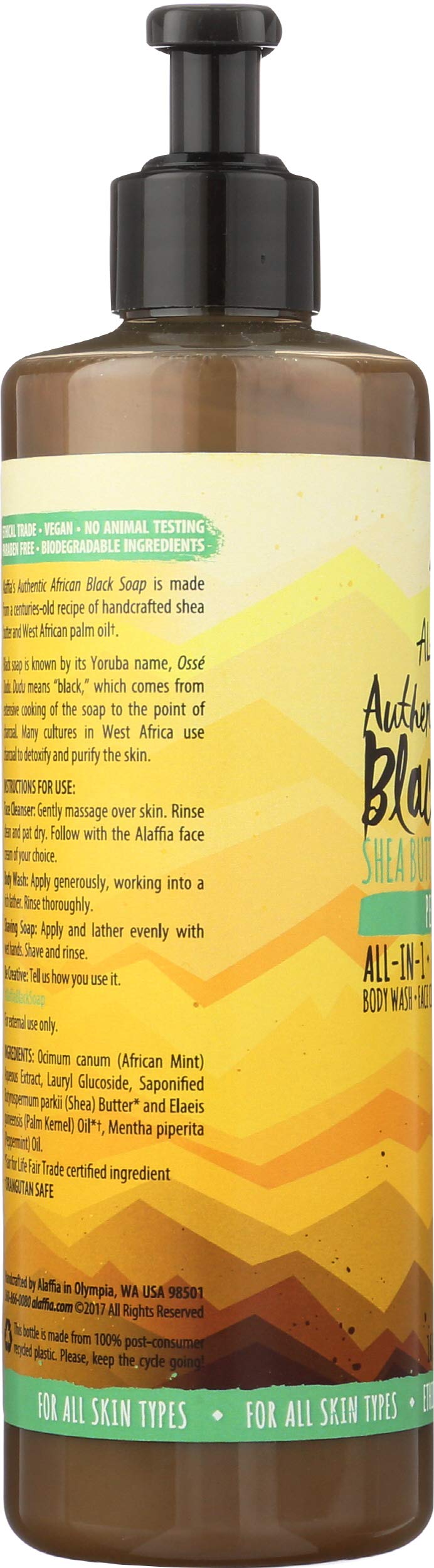 Alaffia - Authentic African Black Soap, All-in-One Body Wash, Shampoo, and Shaving Soap For All Skin and Hair Types, Fair Trade, No Parabens, Non-GMO, No SLS, Peppermint, 16 Ounce