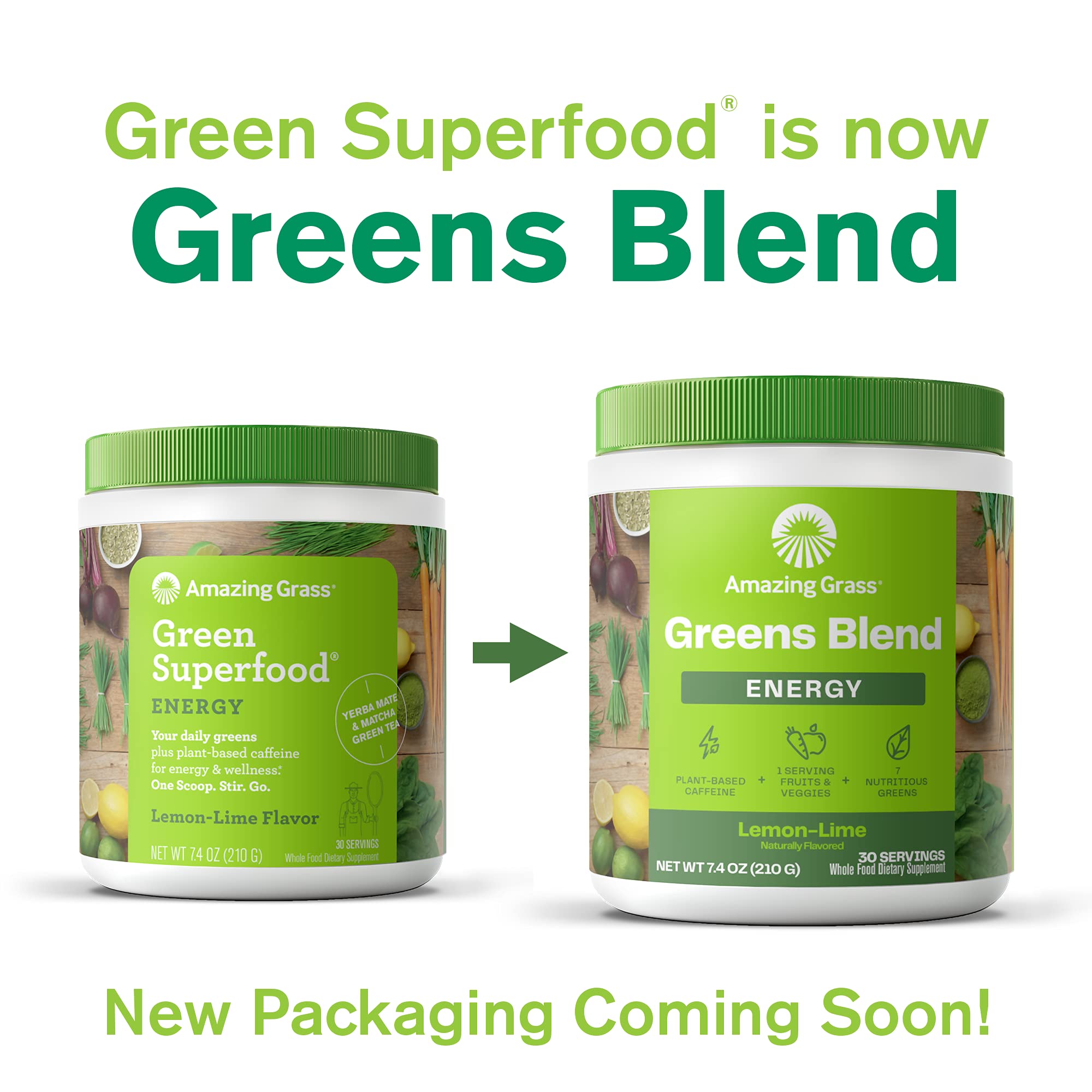 Amazing Grass Green Superfood Energy: Smoothie Mix, Super Greens Powder & Plant Based Caffeine with Green Tea and Flax Seed, Nootropics Support, Lemon Lime, 100 Servings