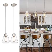Beionxii Glass Pendant Lights | Modern Brushed Nickel Pendant Lighting for Kitchen Island, Dining Room, Over The Sink - Set of 2