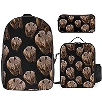 Angry Rhino Print Backpack 3Pcs Set Cute Back Pack with Lunch Bag Pencil Case Shoulder Bag Travel Daypack