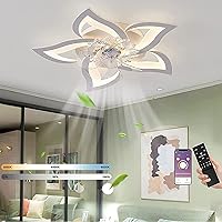 MiiR LED Quiet Ceiling Fan with Lighting, 50 W Bedroom Ceiling Light, with Remote Control and App, Dimmable Lamp with Fan, 5 Lights, Flower Shape, Acrylic Lampshade, Living Room, Kitchen, 69 cm