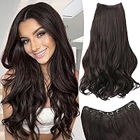Invisible Wire Hair Extensions with Transparent Wire Adjustable Size 5 Secure Clips V-Shaped Long Wavy Secret Dark Brown Hair Extension 20 Inch for Women