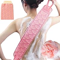 3Pcs Exfoliating Body Back Scrubber Set with Back Scrubber, Bath Glove and Shower Bath Sponge Loofah for Men Women Soft Mesh Shower Back Scrubber Bathing Accessories (Pink 3Pack)