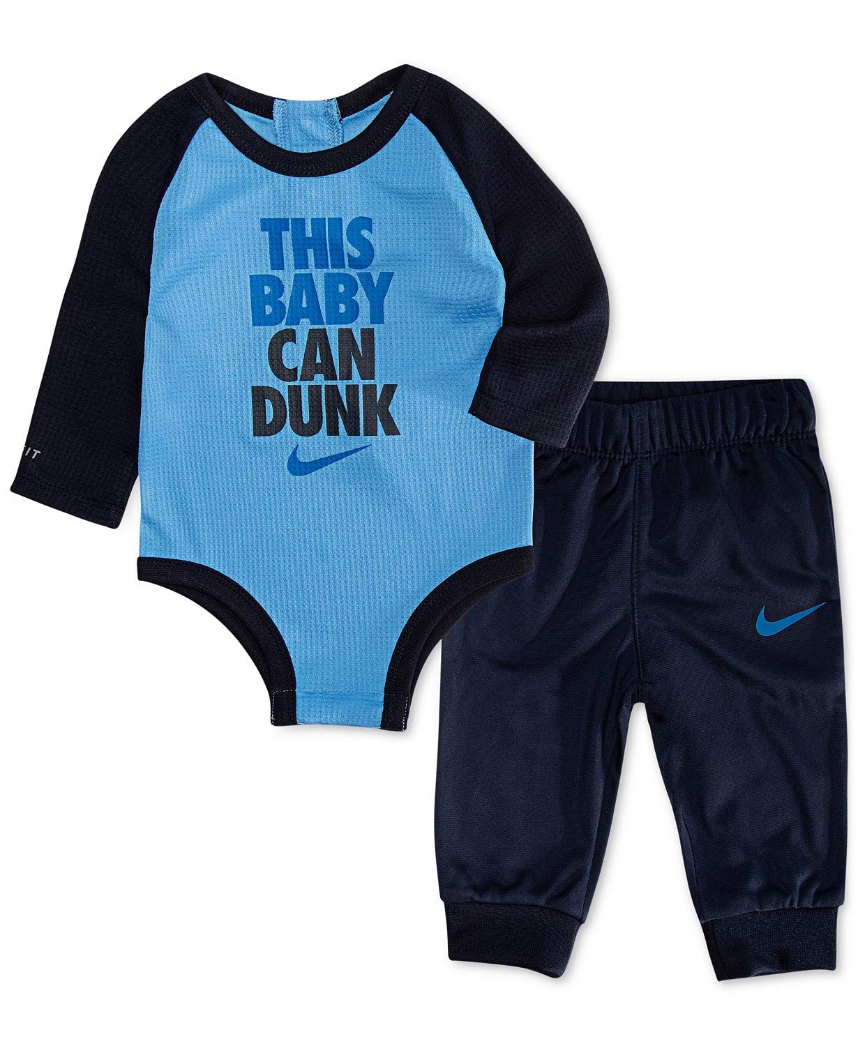 Nike Baby Boy Bodysuit & Pants 2 Piece Set (6 Months, Obsidian(56E233-695)/Blue)