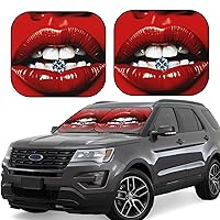 2 PCS Car Windshield Sun Shade Red Lips with Diamond Print Car Sun Shade Front Windshield Foldable Sunshade Windshield Cover Sun Visor Keep Your Vehicle Cool for Most Sedans SUV Truck
